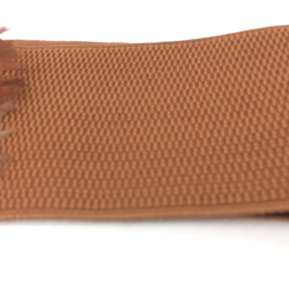 3/$30 VINTAGE FEATHER STRETCH BELT WIDE BROWN RHINESTONE ELASTIC FAUX LEATHER - Picture 7 of 14